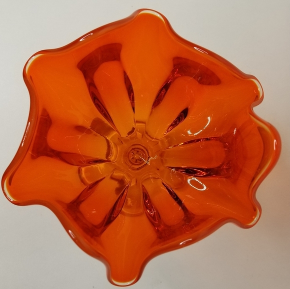 Viking Epic 6 Petal Persimmon Handkerchief Vase Compote Art Glass 7"x6.5 Vintage - Picture 4 of 11